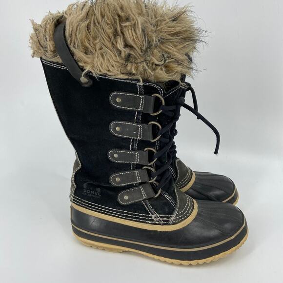 Sorel Joan of Arctic Snow Boots Leather Rubber Faux Fur Waterproof Black Size 7 - Picture 6 of 13